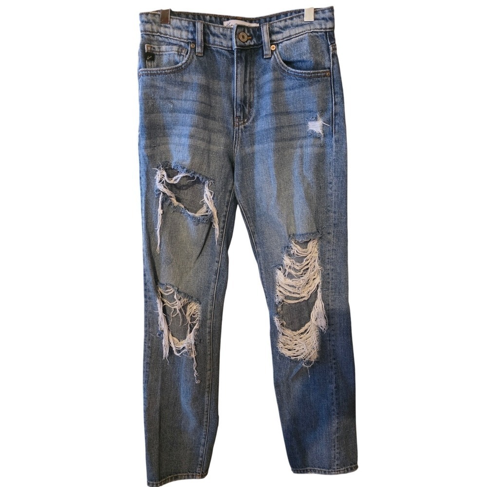 Kancan Jeans 24 Women's Heavily Distressed Medium Wash Mid Rise Denim